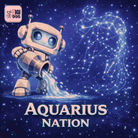 A Poster For Aquarius Nation With A Robot Pouring Water From A Pitcher GIF