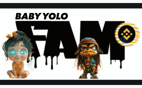 A Poster For Baby Yolo Fam With A Baby And A Cartoon Character GIF