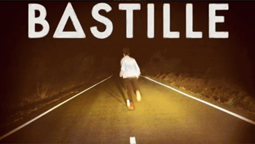 A Poster For Bastille With A Person Running Down The Road GIF