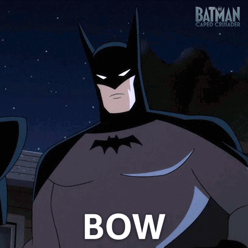 A Poster For Batman Caped Crusader Shows A Batman With The Word Bow Above Him GIF