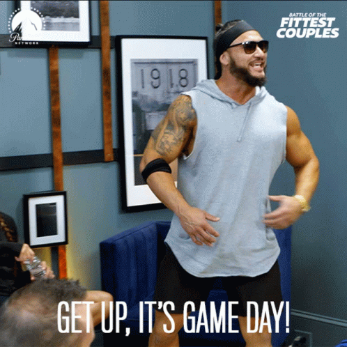 A Poster For Battle Of The Fittest Couples Shows A Man GIF
