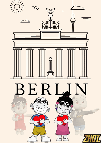 Berlin Poster Boy And Girl Holding Hearts GIF