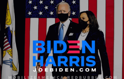 A Poster For Biden Harris Shows A Man And A Woman Standing In Front Of An American Flag GIF
