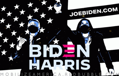 A Poster For Biden Harris With A Man And Woman Wearing Masks GIF