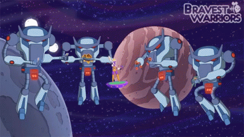 A Poster For Bravest Warriors Shows Robots Flying Around A Planet GIF