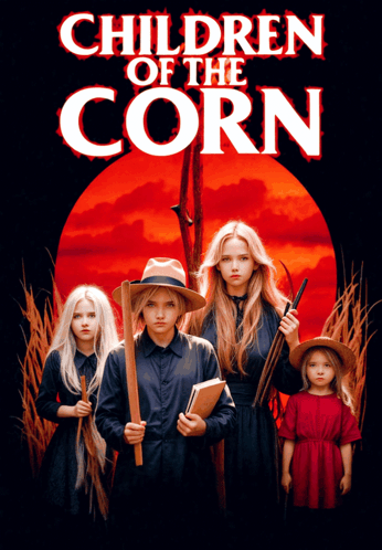 A Poster For Children Of The Corn Shows A Group Of Children Standing Next To Each Other GIF