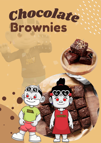 A Poster For Chocolate Brownies With A Boy And Girl GIF