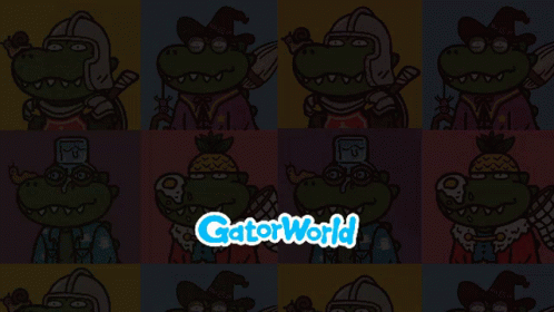 A Poster For Chomp Gatorworld With Cartoon Characters GIF