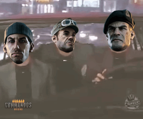 a poster for commandos origins shows three men in a car
