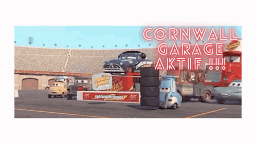 A Poster For Cornwall Garage Aktif With Cars On Display GIF