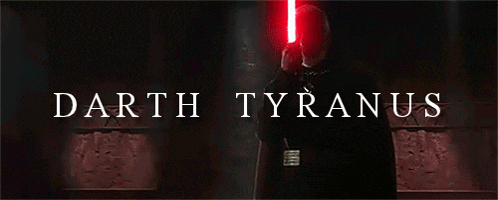 A Poster For Darth Tyranus With A Man Holding A Lightsaber GIF
