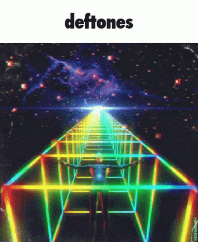 A Poster For Deftones Shows A Rainbow Colored Tunnel GIF