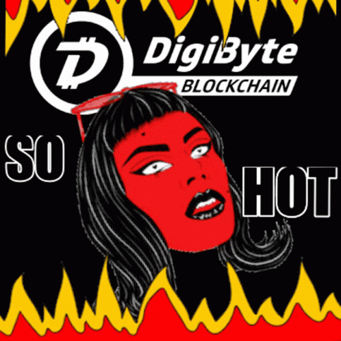 A Poster For Digibyte Blockchain Shows A Woman With A Red Face GIF