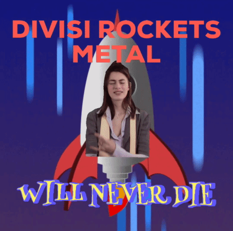 A Poster For Divisi Rockets Metal Shows A Woman In A Rocket GIF