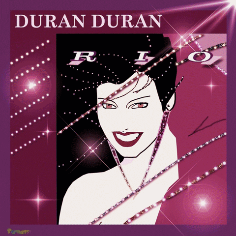 A Poster For Duran Duran Rio Shows A Woman With Rhinestones In Her Hair GIF