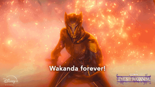 A Poster For Eyes Of Wakanda Shows A Man In A Helmet Surrounded By Flames GIF
