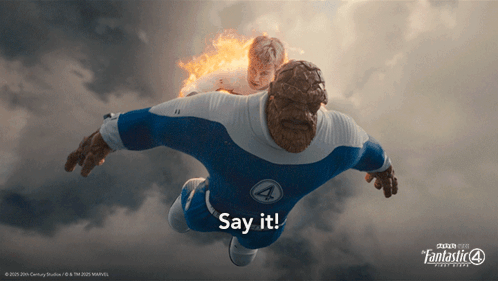 A Poster For Fantastic Four Shows The Thing And Invisible Woman GIF