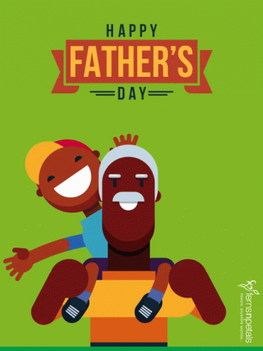 A Poster For Father 'S Day With A Man Carrying A Child On His Back GIF
