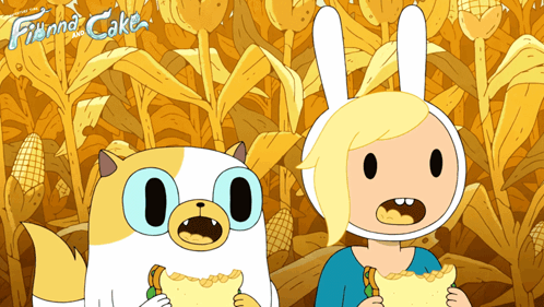 A Poster For Finn And Cake Shows A Cat And A Rabbit GIF
