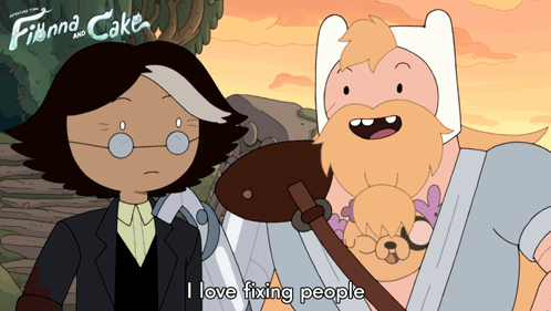 A Poster For Finna And Cake Shows Two Characters GIF