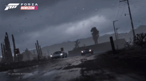 a poster for forza horizon 5 shows two cars on a road