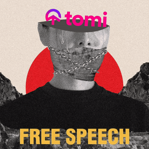 A Poster For Free Speech Shows A Person With Chains Around Their Neck GIF