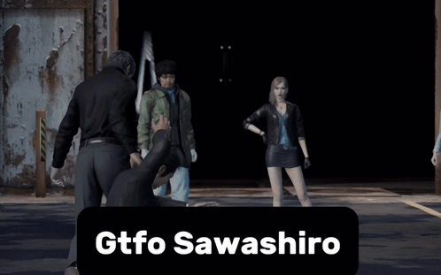A Poster For Gtfo Sawashiro Shows A Man Kneeling Down GIF