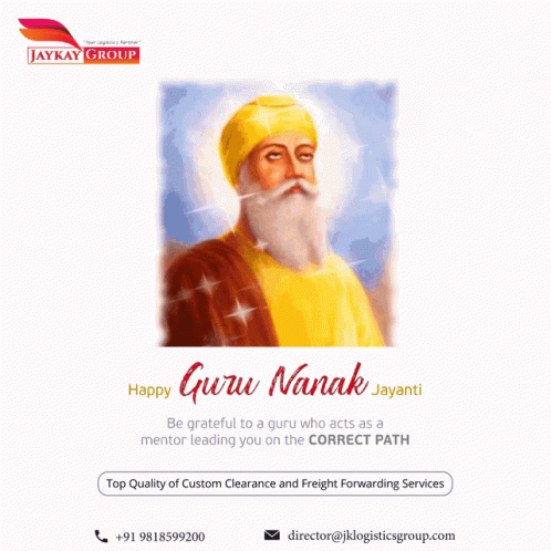 A Poster For Guru Nanak Jayanti With A Man In A Turban GIF