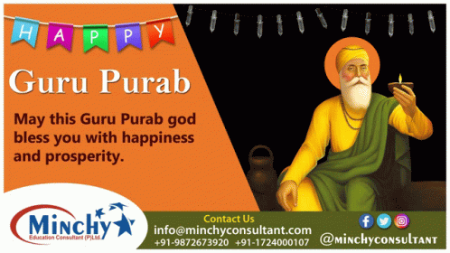 A Poster For Guru Purab With A Man Holding A Lamp GIF