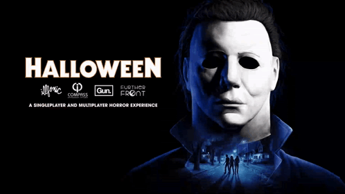 a poster for halloween shows a man with a mask on