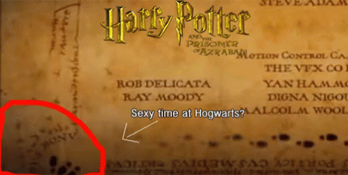 A Poster For Harry Potter And The Prisoner Of Azkaban With A Red Arrow Pointing To Harry Potter GIF
