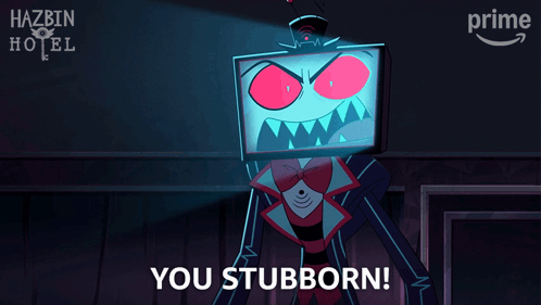A Poster For Hazbin Hotel Shows A Cartoon Character With Red Eyes GIF
