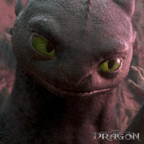 A Poster For How To Train Your Dragon Shows Toothless Smiling GIF