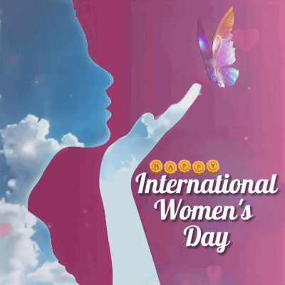 A Poster For International Women 'S Day With A Butterfly Blowing A Kiss GIF