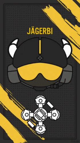 A Poster For Jagerbi With A Helmet With Horns And Goggles GIF