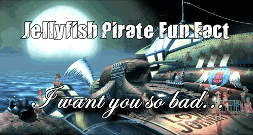 A Poster For Jellyfish Pirate Fun Fact Shows A Pirate Ship GIF