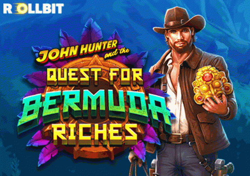 A Poster For John Hunter And The Quest For Bermuda Riches Shows A Man Holding A Treasure GIF