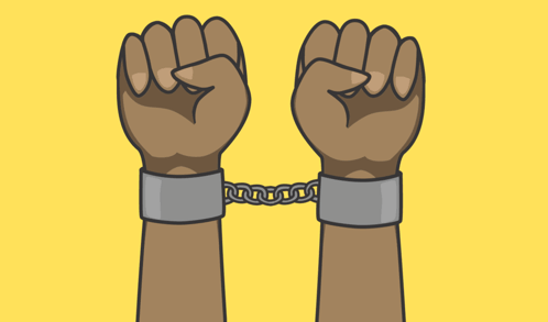 A Poster For June Twentieth With A Fist And Chains On A Yellow Background GIF