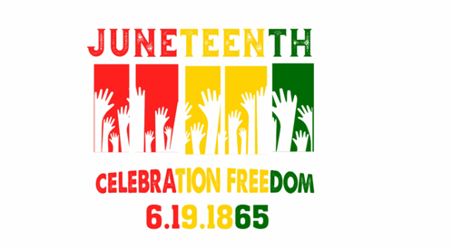 A Poster For Juneteenth Celebration Freedom With A Bunch Of Hands GIF