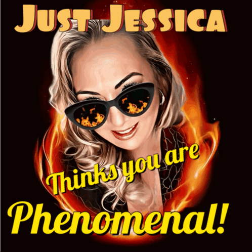 A Poster For Just Jessica With A Woman Wearing Sunglasses GIF