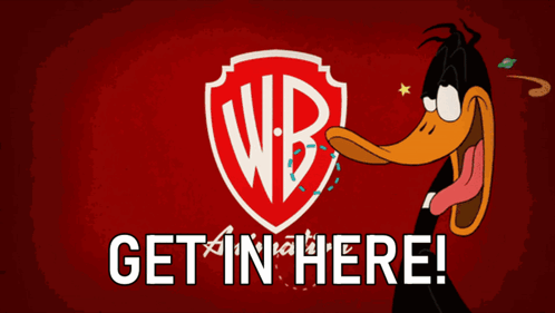 A Poster For Looney Tunes Shows A Pig And A Duck And Says Get In Here GIF