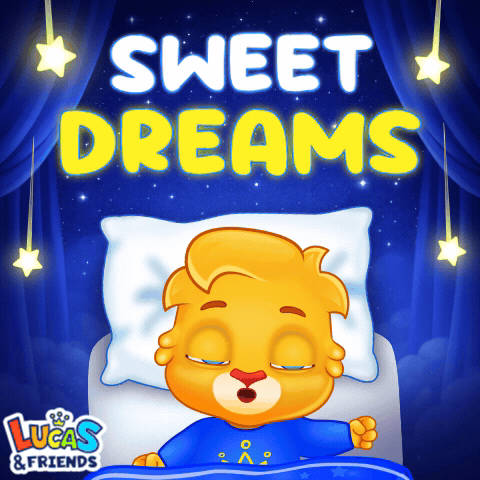 A Poster For Lucas & Friends With A Sleeping Bear And The Words Sweet Dreams GIF