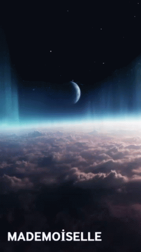 A Poster For Mademoiselle Shows A Planet And Clouds GIF