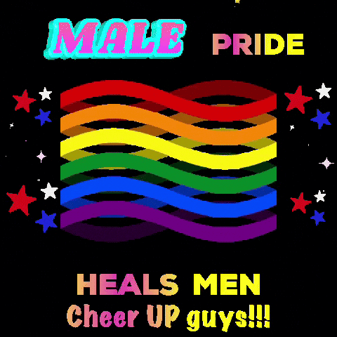 A Poster For Male Pride With A Rainbow Flag GIF