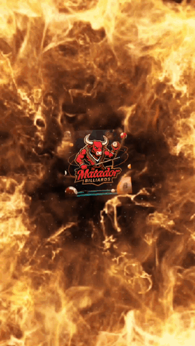 A Poster For Matador Billiards With A Bull On It GIF
