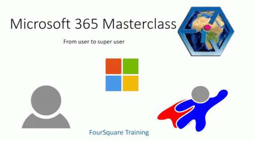A Poster For Microsoft 365 Masterclass With A Superhero GIF