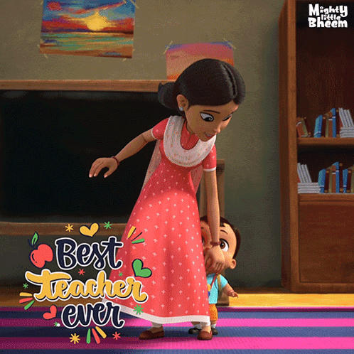 a poster for mighty little bheem shows a woman and a child