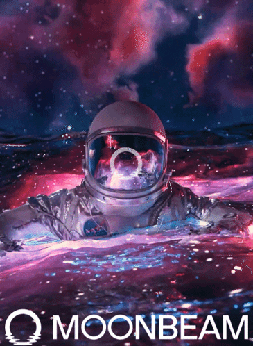 A Poster For Moonbeam Shows An Astronaut Floating In The Ocean GIF