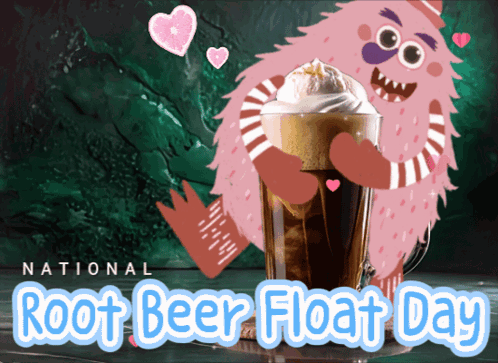 A Poster For National Root Beer Float Day With A Monster GIF
