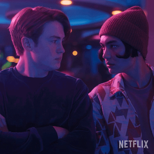 A Poster For Netflix Shows Two Men Looking At Each Other And Says You 'Re Right GIF